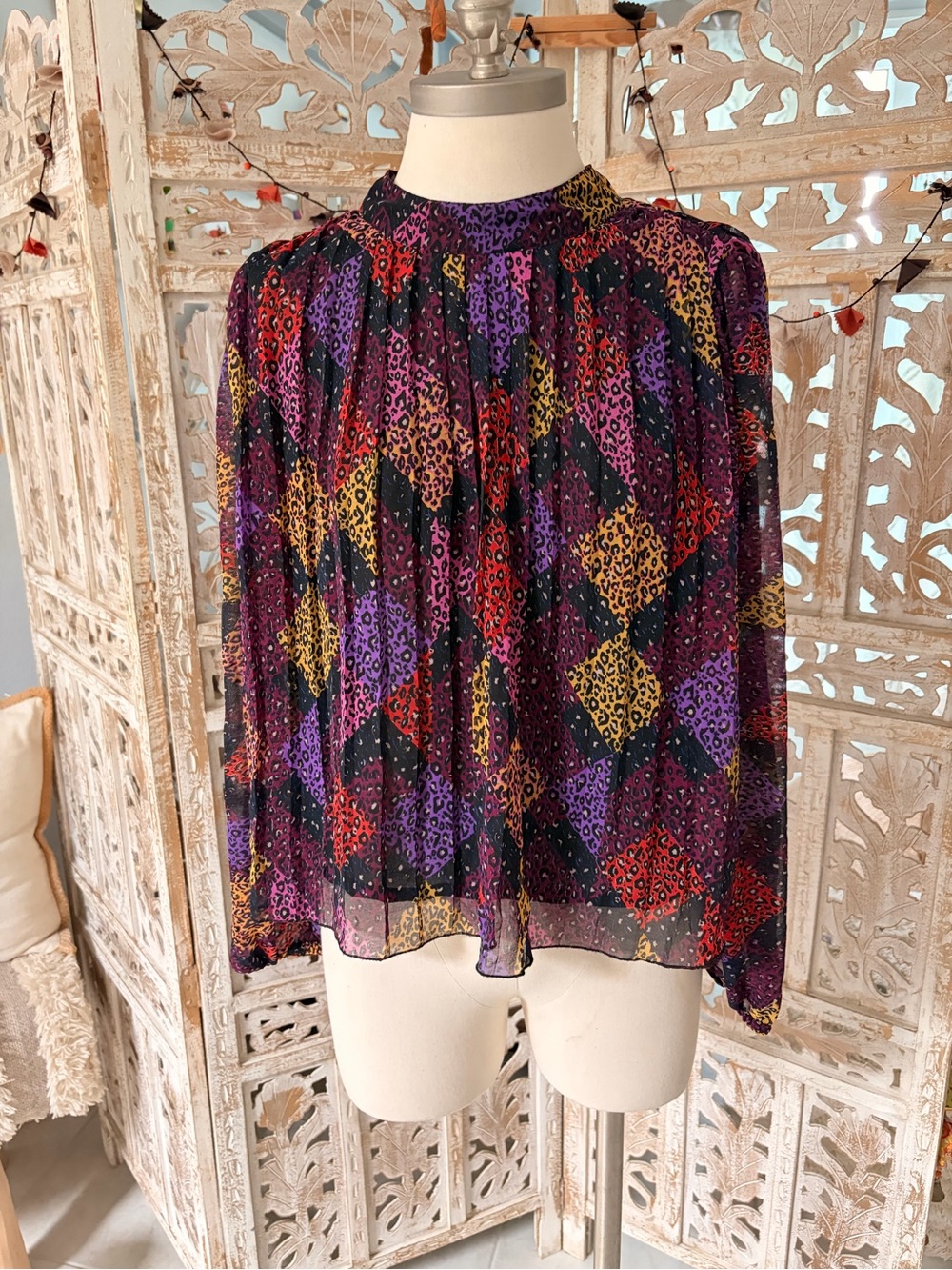 River Island Multicolor Leopard Print Pleated Blouse
